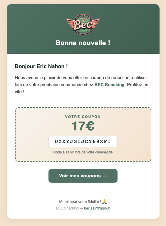Email de coupon de fidélité