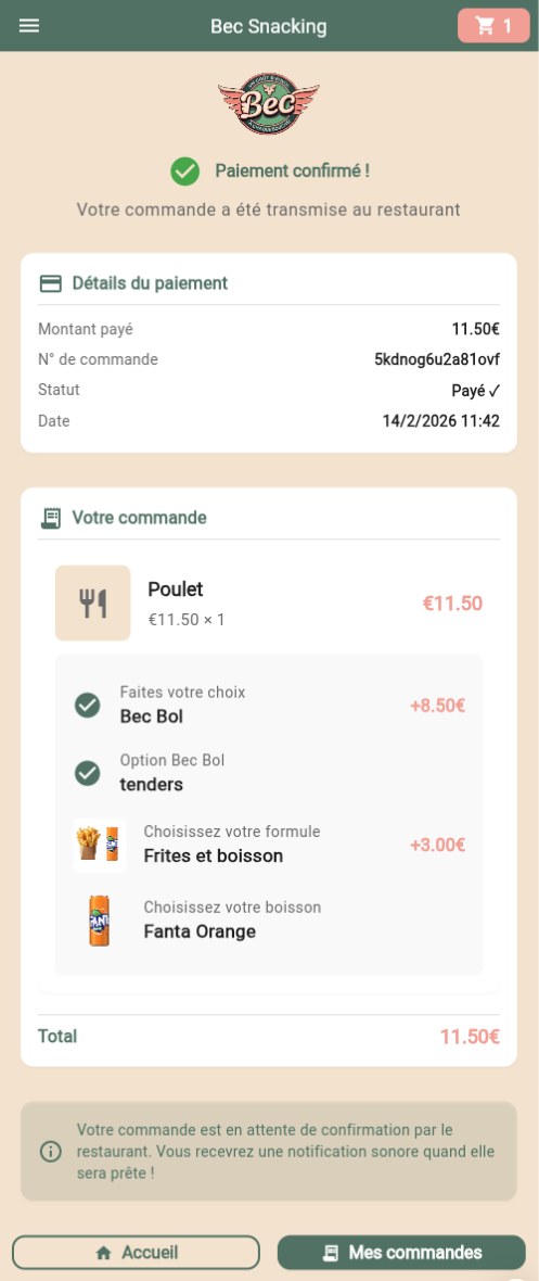 Confirmation de commande payée